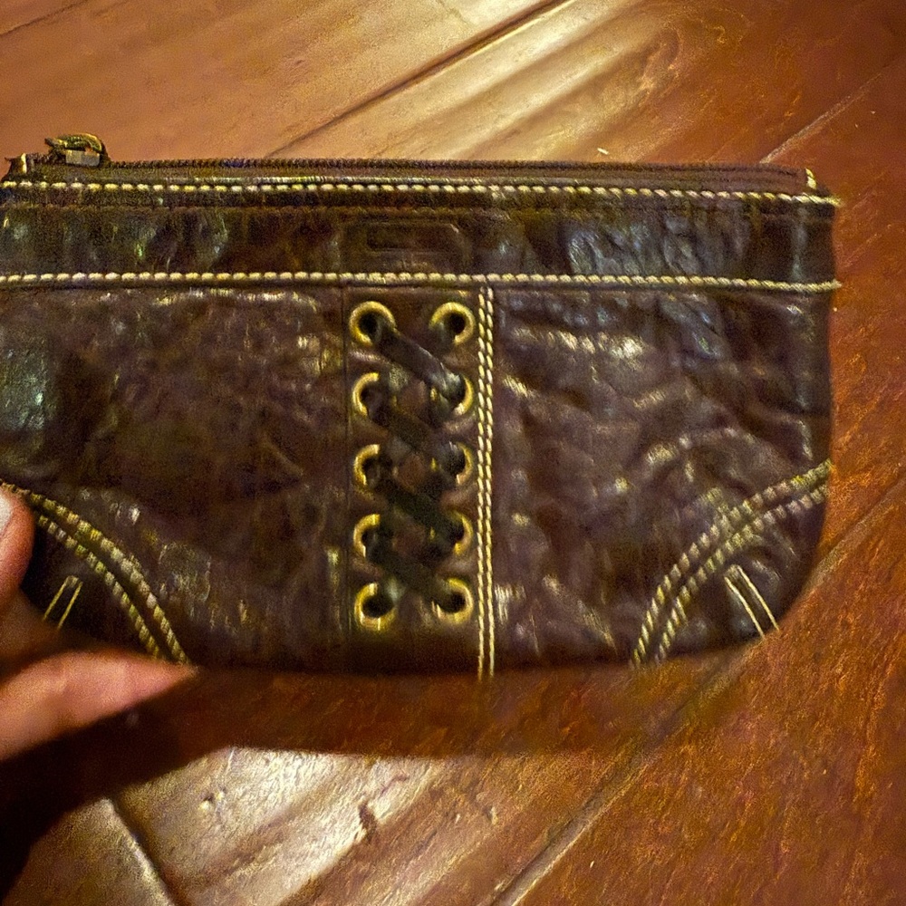 Coach Vintage Luxury Braided Small Convertible Leather Wristlet Zip Pouch Brown - Picture 2 of 6